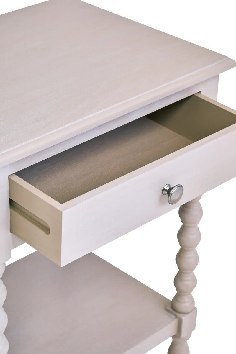 Cambridge Grey 1-Drawer Bobble Detail Wooden Bedside