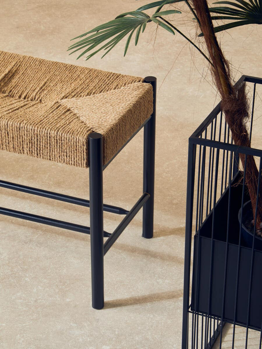 Bali Natural Rope and Black Wood Large Bench