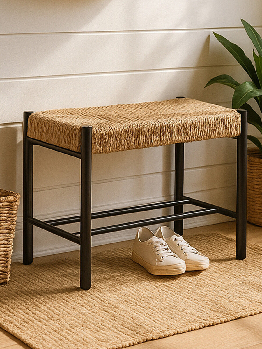Bali Natural Rope and Black Wood Small Bench