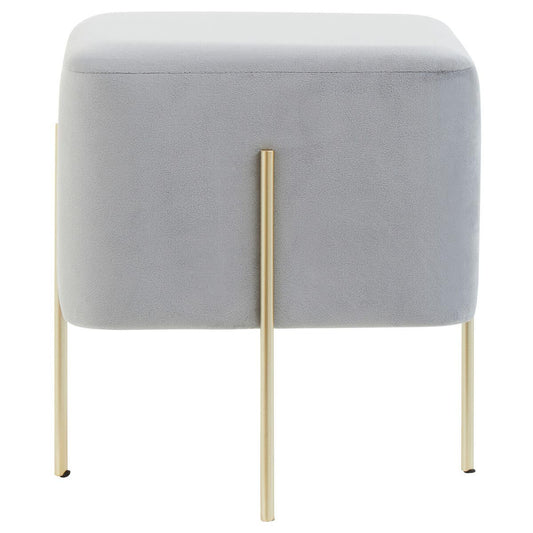 Liam Square Grey Velvet Footstool