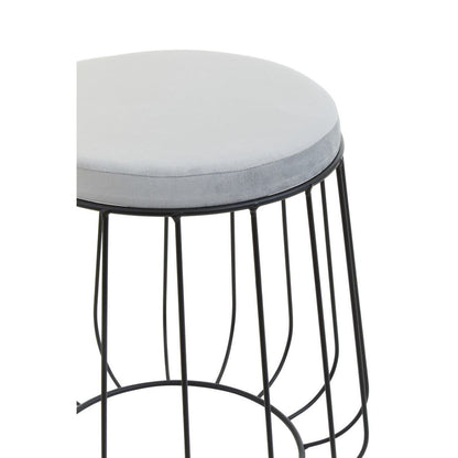 Liam Grey Velvet Footstool with Black Frame