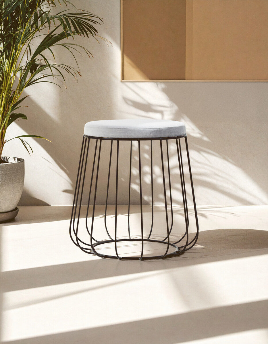 Liam Grey Velvet Footstool with Black Frame