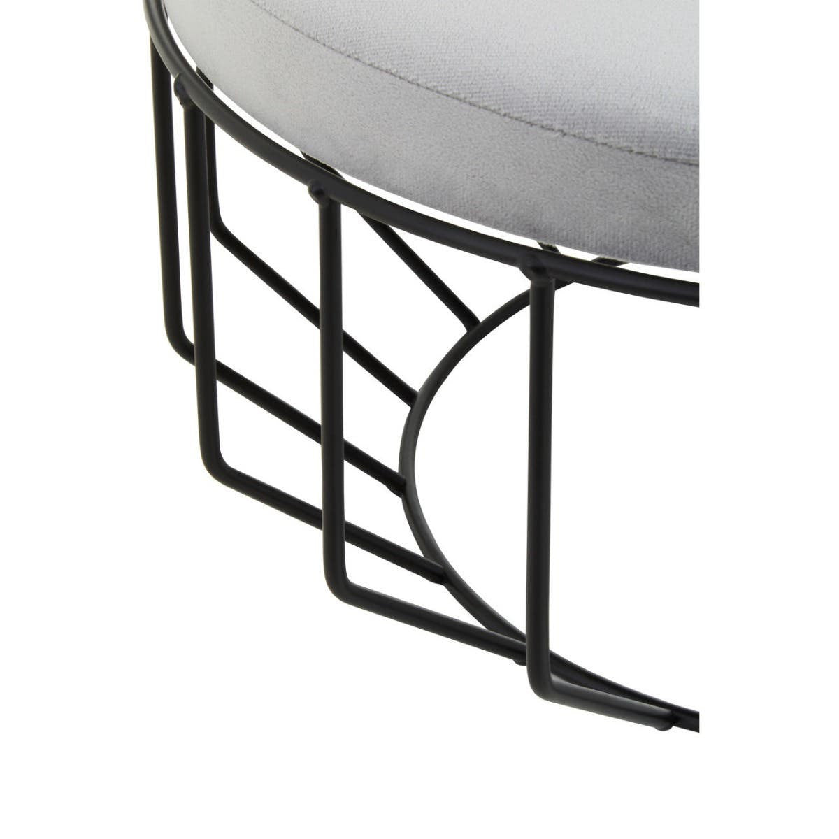 Liam Round Grey Velvet and Black Metal Large Footstool