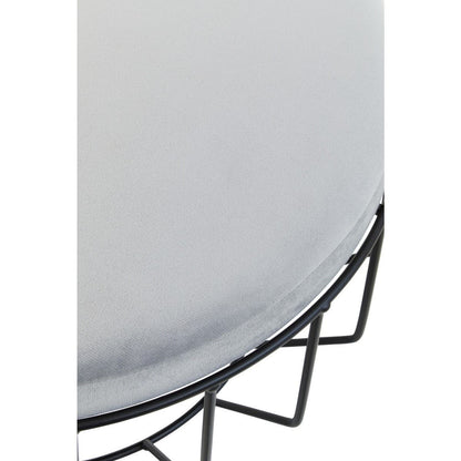 Liam Round Grey Velvet and Black Metal Large Footstool