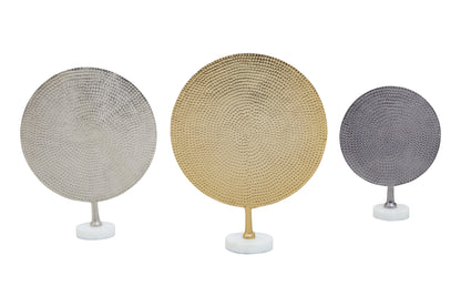 Luxe Decor Set of 3 Hammered Metal Disc Sculptures