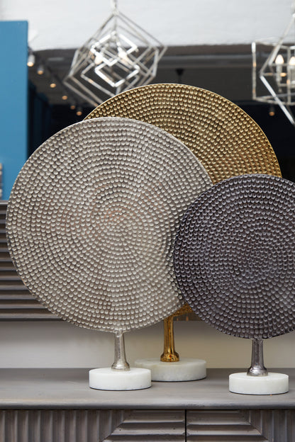 Luxe Decor Set of 3 Hammered Metal Disc Sculptures