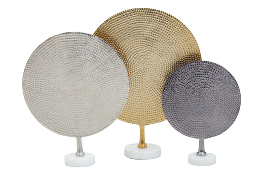 Luxe Decor Set of 3 Hammered Metal Disc Sculptures | Bali & Blue