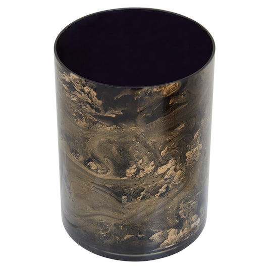 Luxe Decor Small Black Gold Marble Glass Candle Holder