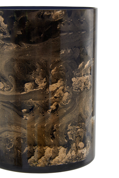 Luxe Decor Small Black Gold Marble Glass Candle Holder