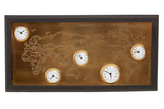 Julius World Map Multi Time Zone Wall Clock | Bali & Blue