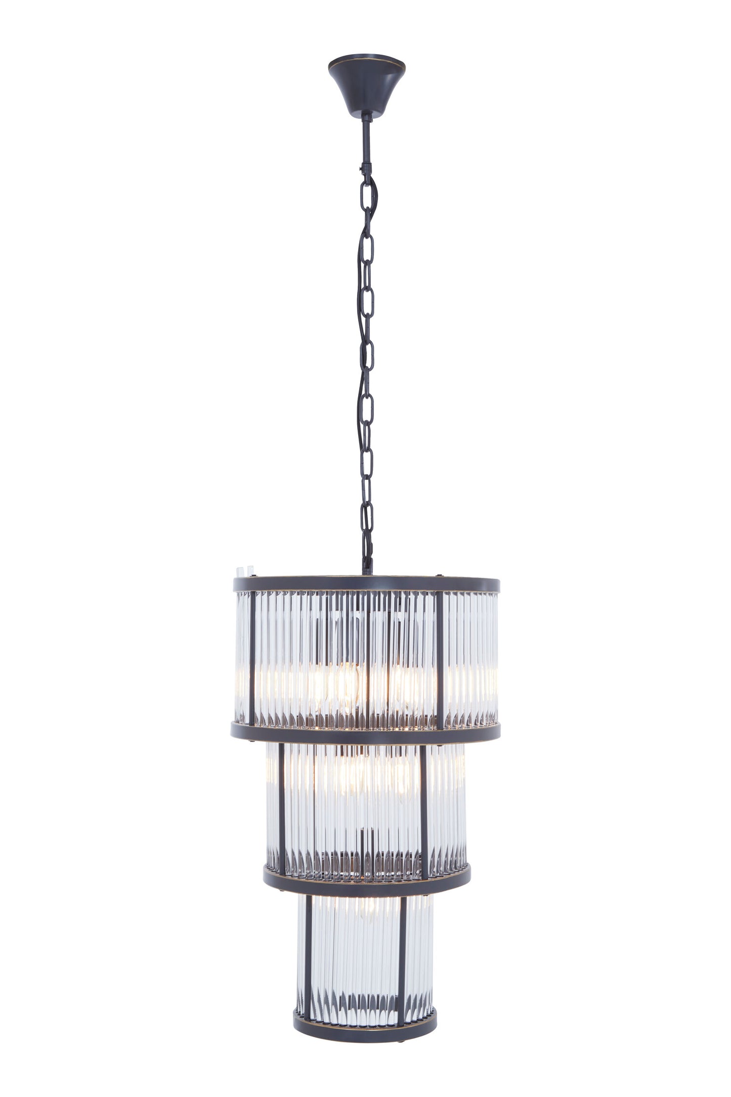 Deco 3 Tier Black Finish Glass Chandelier