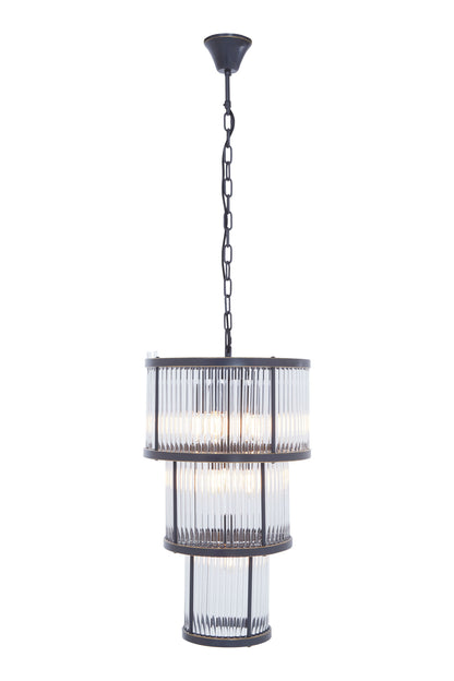 Deco 3 Tier Black Finish Glass Chandelier