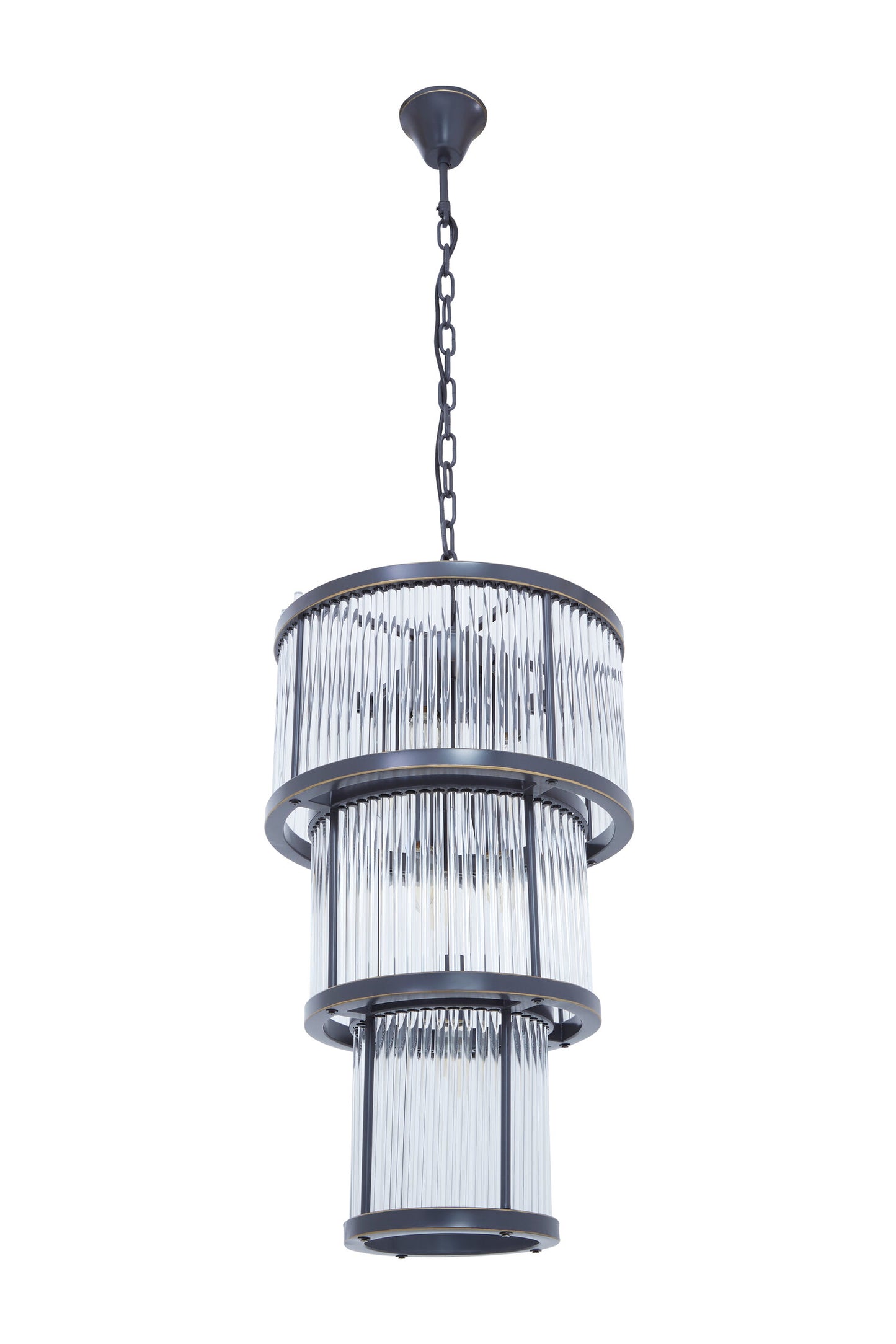 Deco 3 Tier Black Finish Glass Chandelier