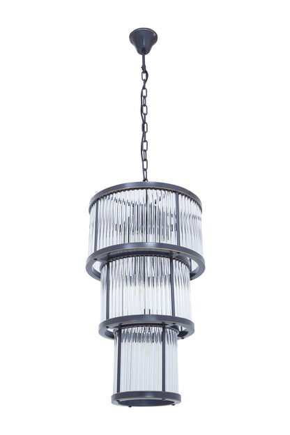 Deco 3 Tier Black Finish Glass Chandelier