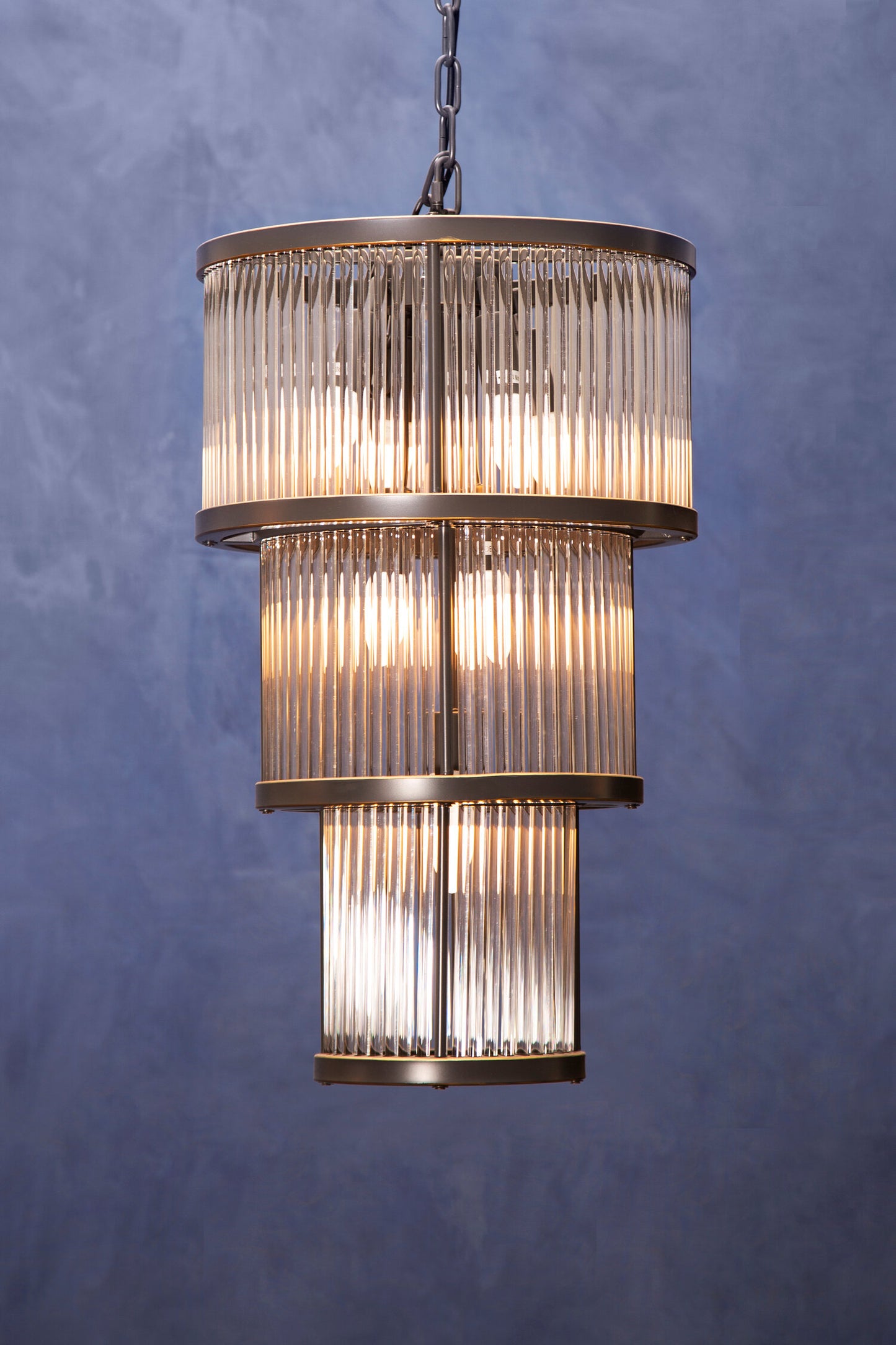 Deco 3 Tier Black Finish Glass Chandelier