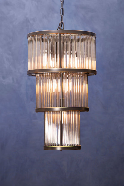 Deco 3 Tier Black Finish Glass Chandelier