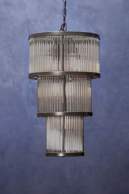Deco 3 Tier Black Finish Glass Chandelier