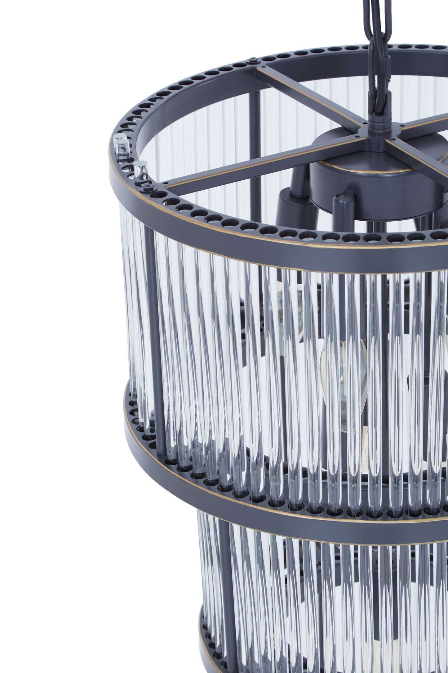 Deco 3 Tier Black Finish Glass Chandelier