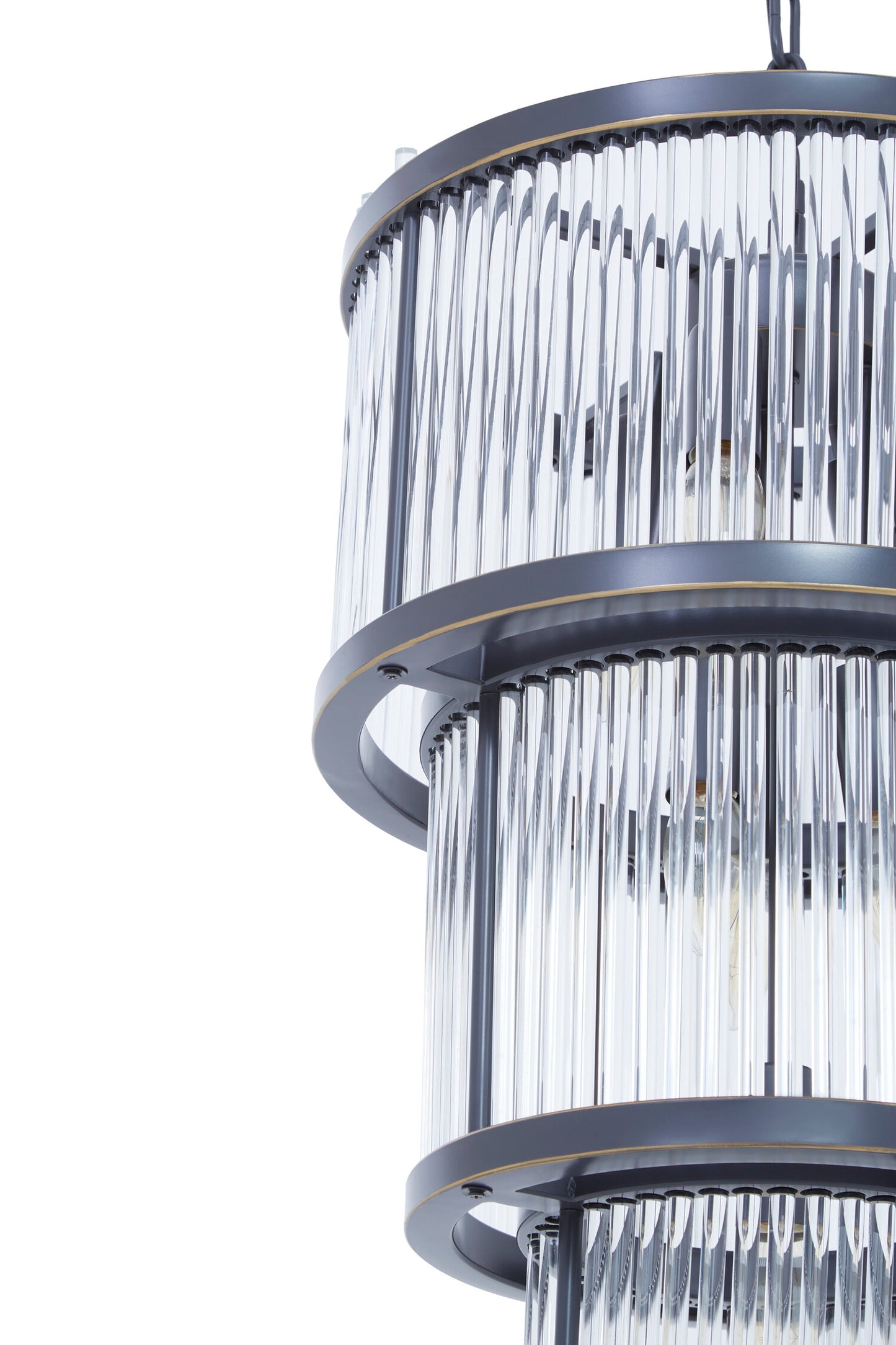 Deco 3 Tier Black Finish Glass Chandelier