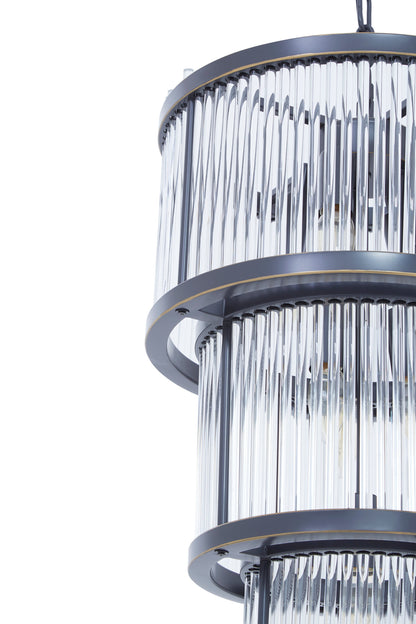 Deco 3 Tier Black Finish Glass Chandelier