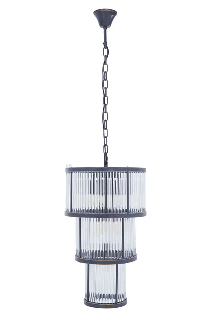Deco 3 Tier Black Finish Glass Chandelier