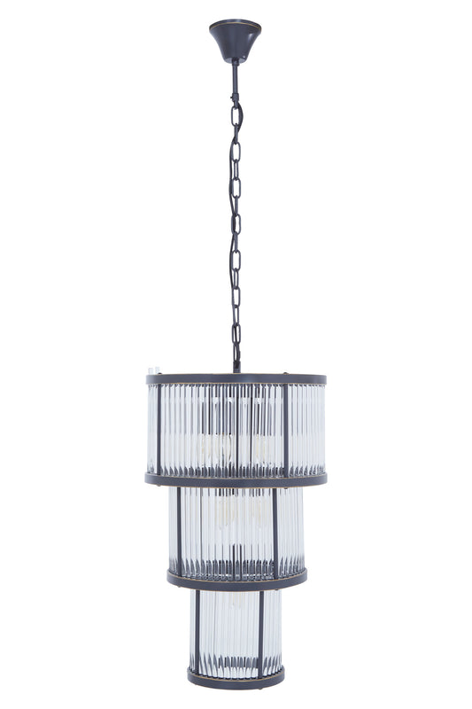 Deco 3 Tier Black Finish Glass Chandelier