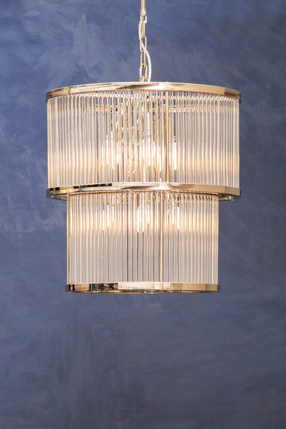 Deco 2 Tier Nickel Finish Glass Chandelier