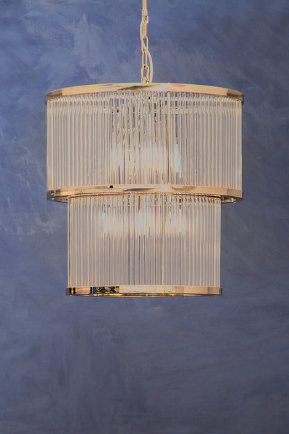 Deco 2 Tier Nickel Finish Glass Chandelier