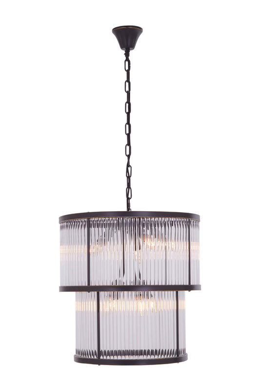 Deco 2 Tier Antique Black Glass Chandelier