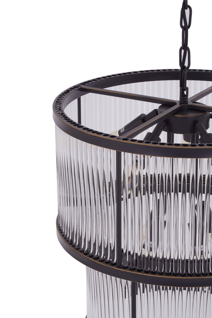 Deco 2 Tier Antique Black Glass Chandelier