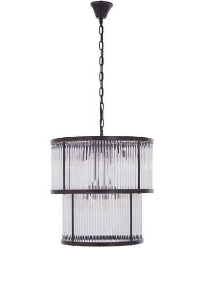 Deco 2 Tier Antique Black Glass Chandelier