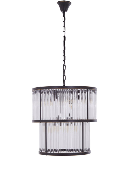 Deco 2 Tier Antique Black Glass Chandelier