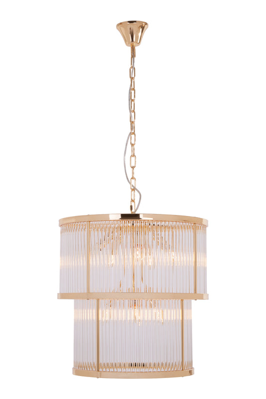 Deco 2 Tier Gold Finish Glass Chandelier