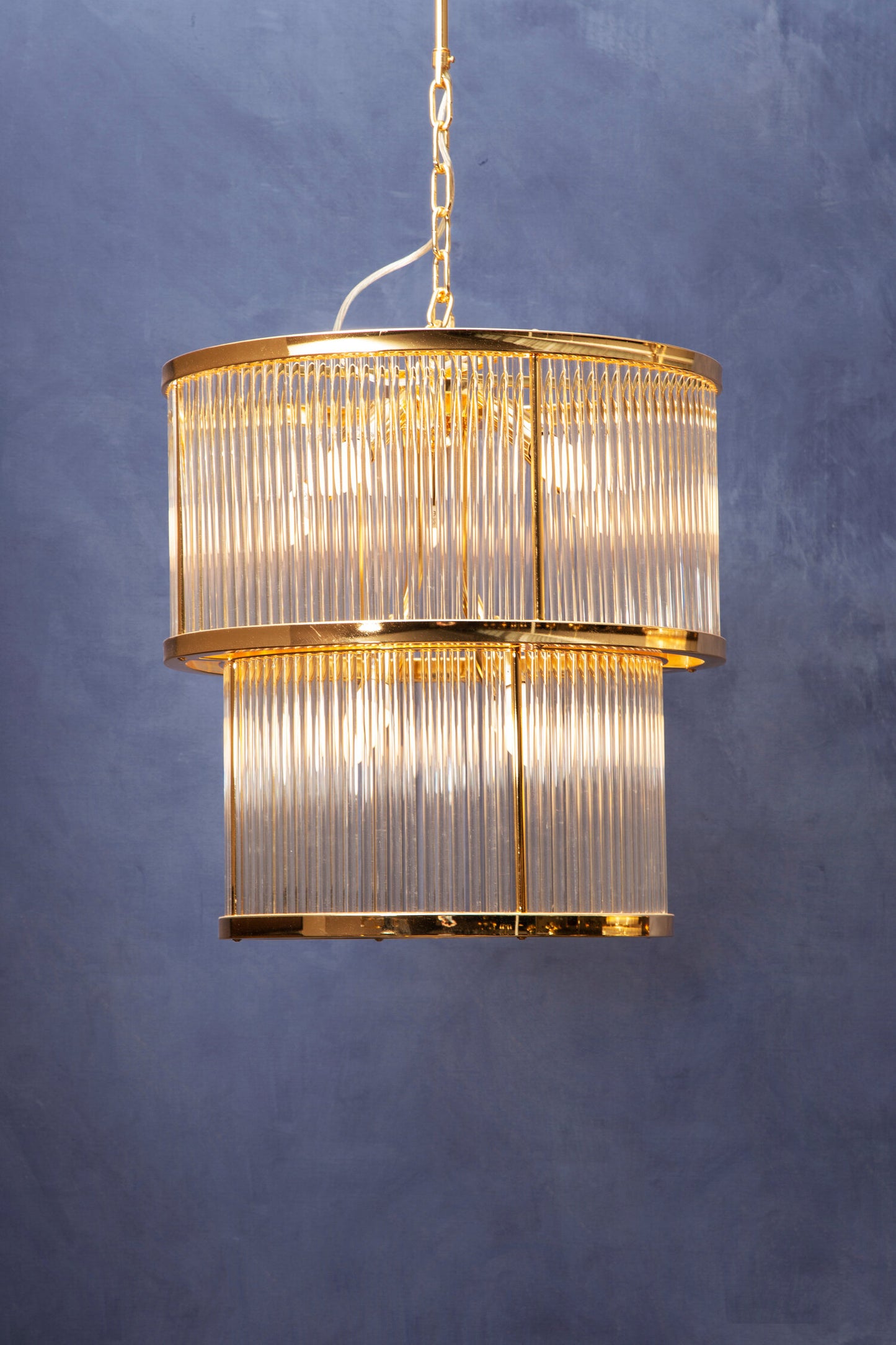 Deco 2 Tier Gold Finish Glass Chandelier