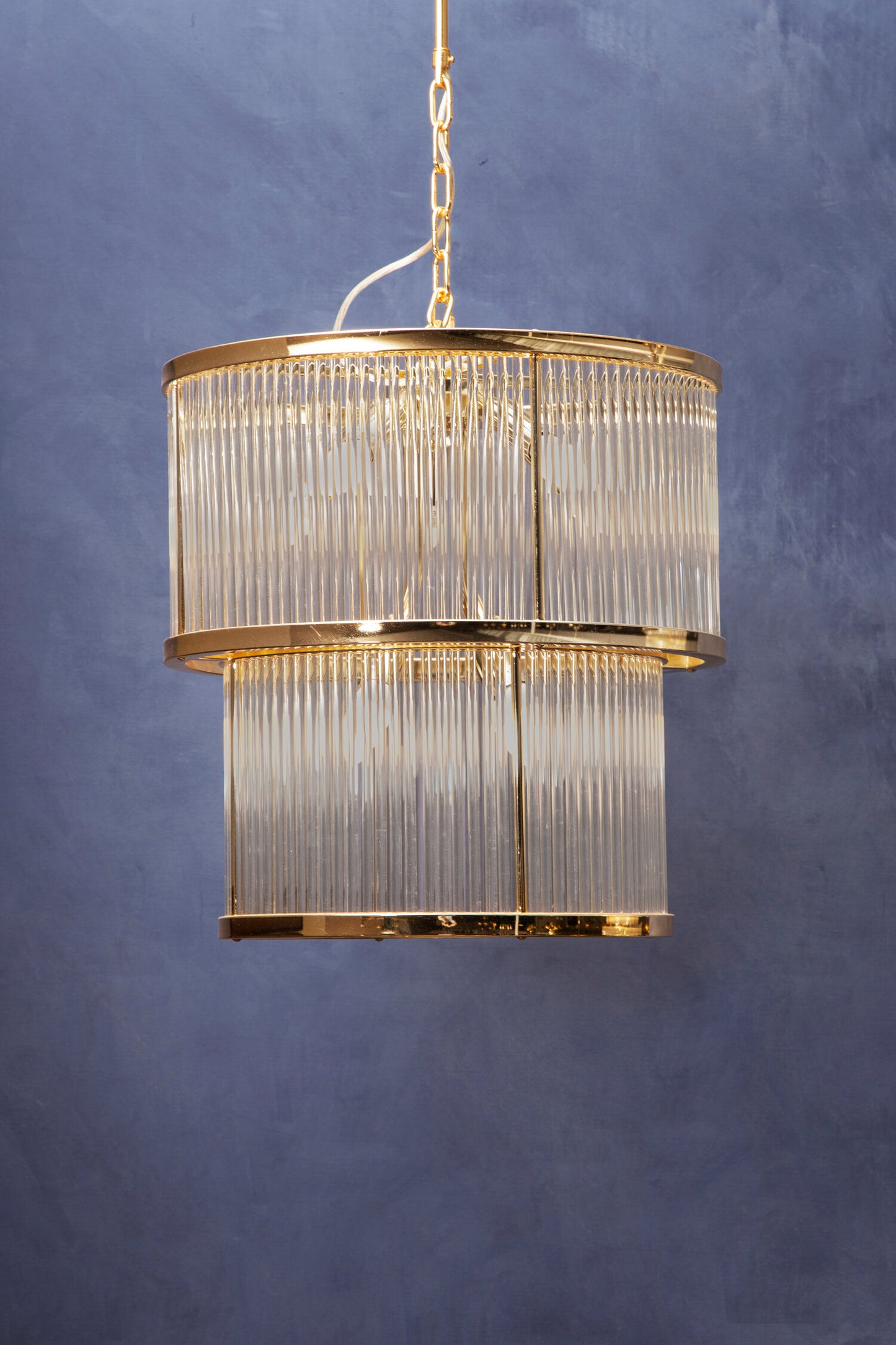 Deco 2 Tier Gold Finish Glass Chandelier