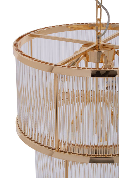 Deco 2 Tier Gold Finish Glass Chandelier