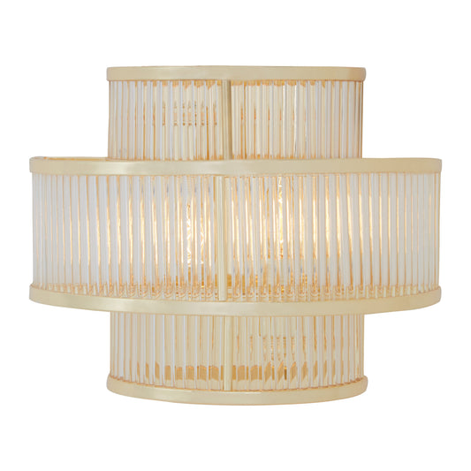 Deco 3 tier glass wall light with warm metallic iron frame