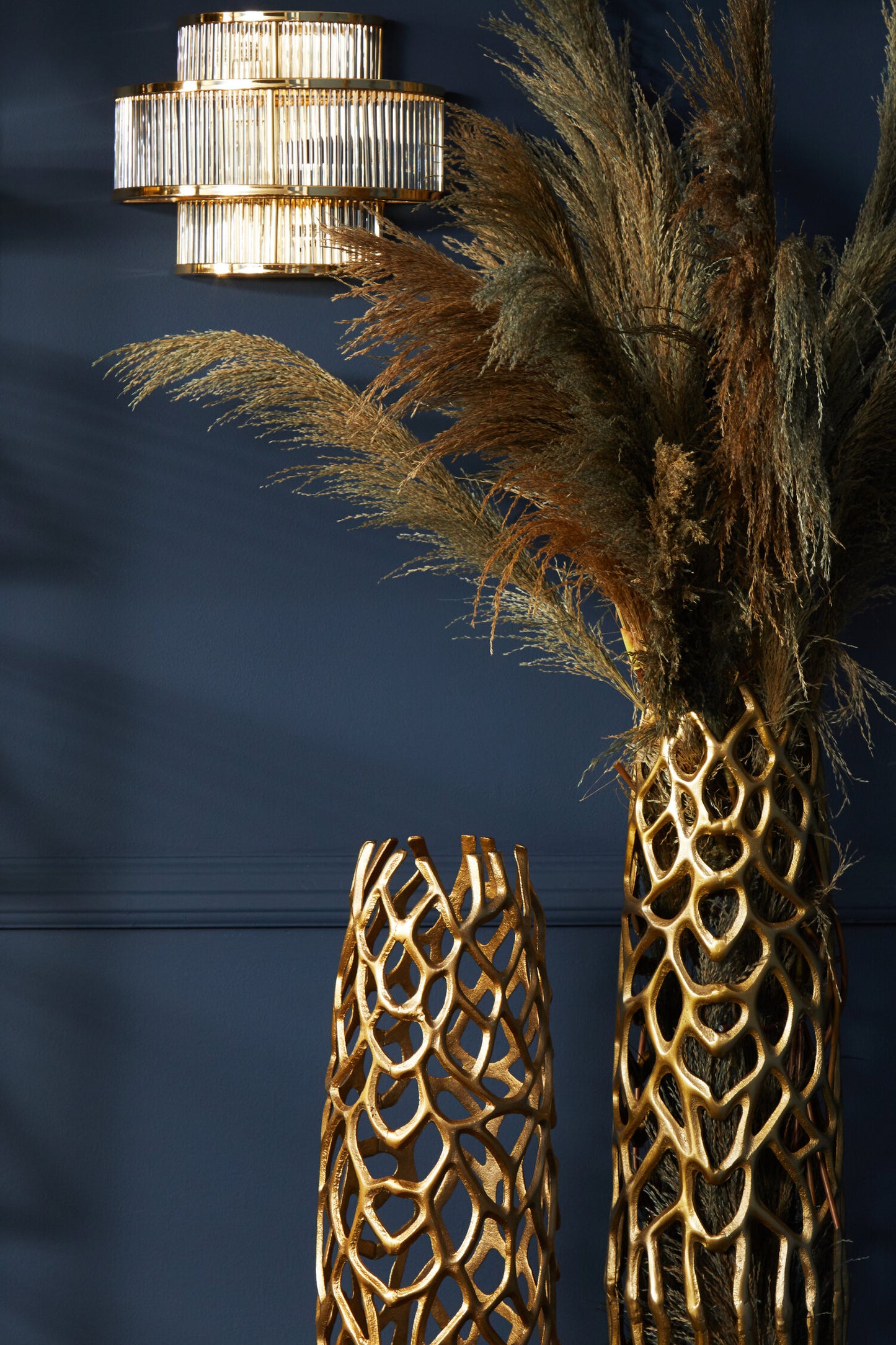 Deco 3 tier glass wall light with warm metallic iron frame