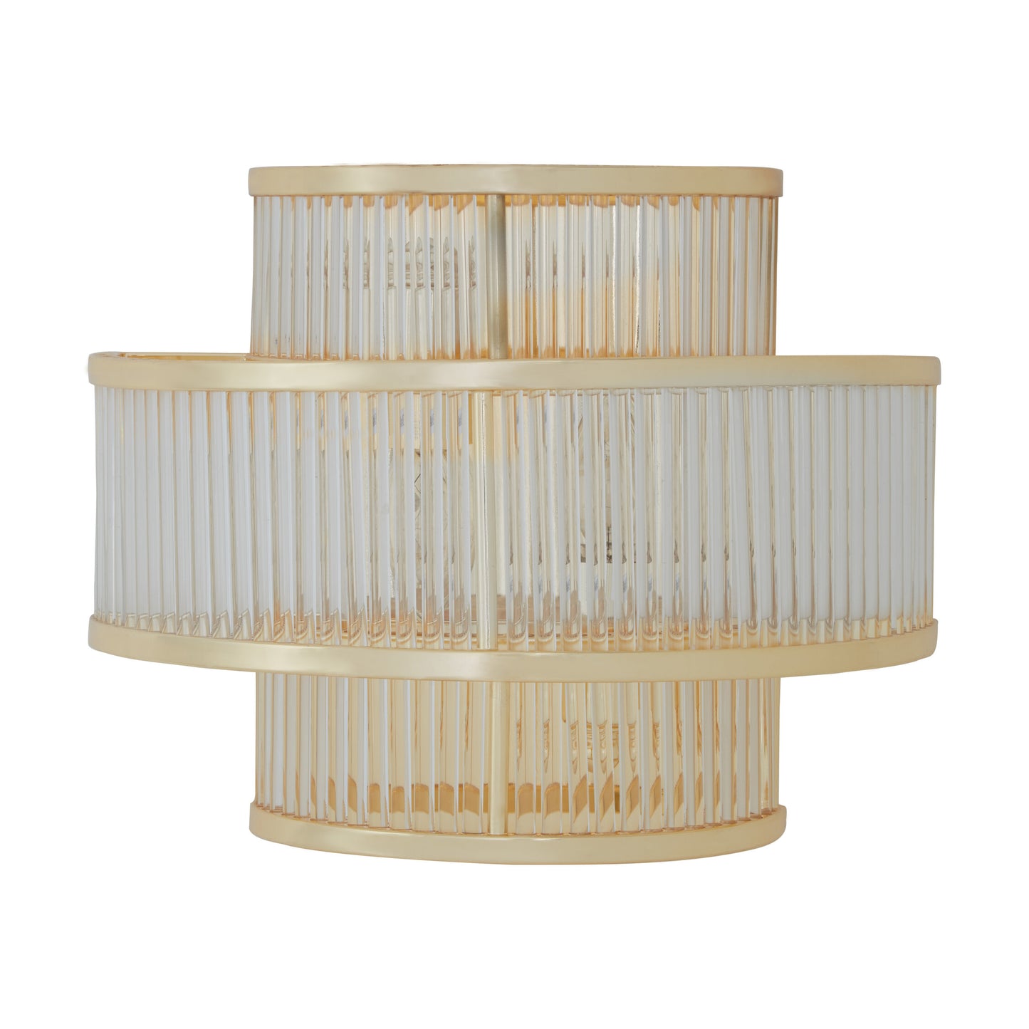 Deco 3 tier glass wall light with warm metallic iron frame