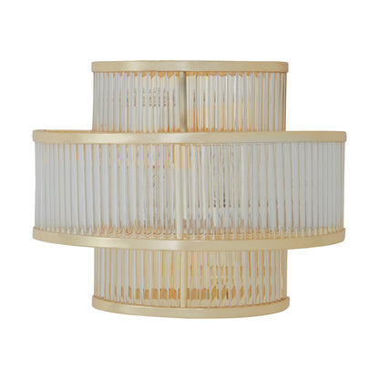 Deco 3 tier glass wall light with warm metallic iron frame