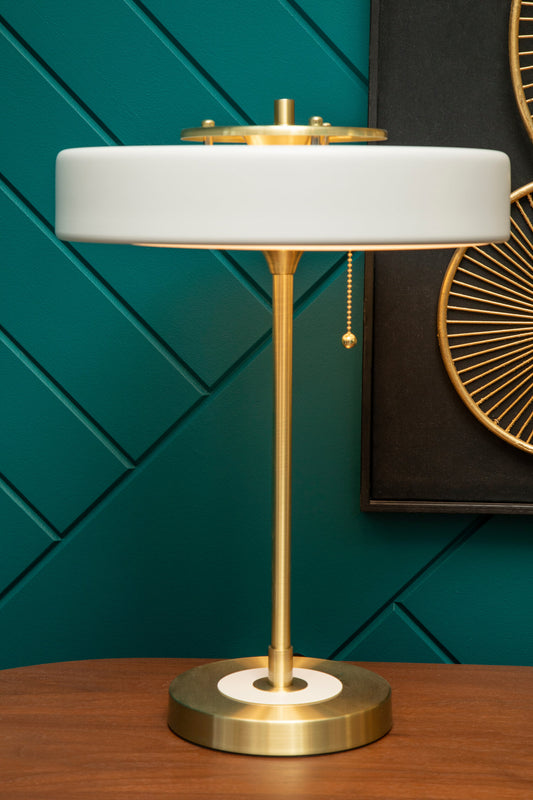 Drew White Shade with Gold Finish Frame Table Lamp