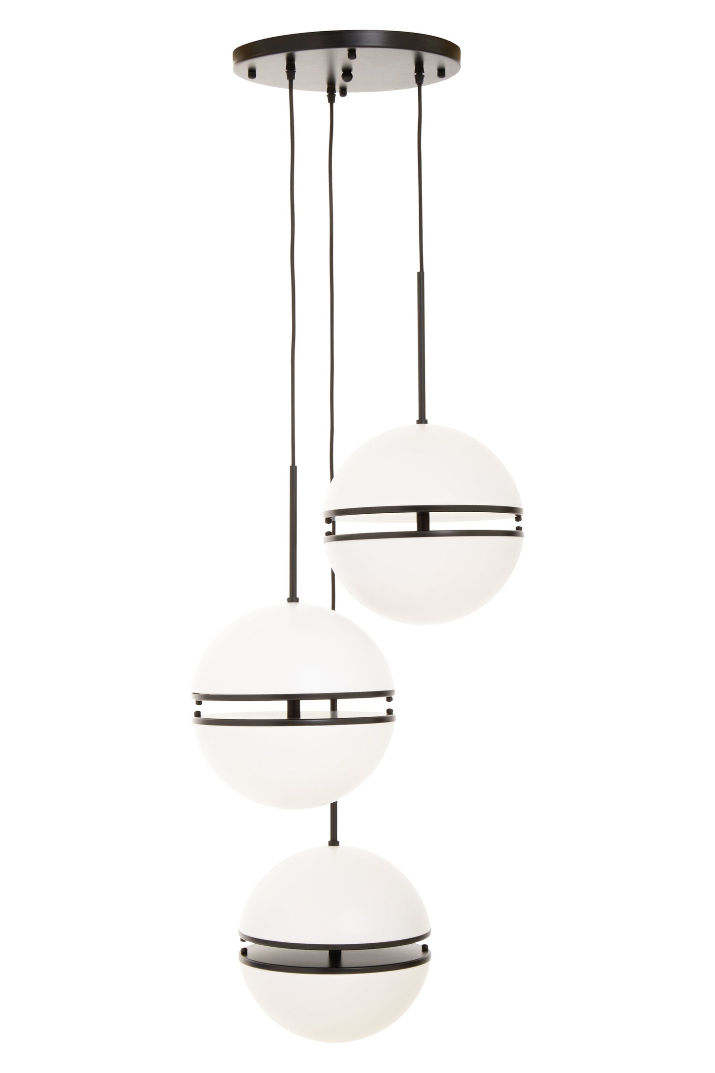 Art Deco Three Ball Matt Black Pendant Light