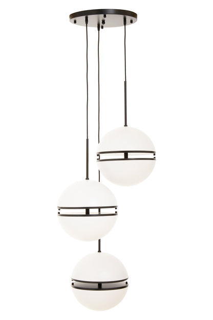Art Deco Three Ball Matt Black Pendant Light
