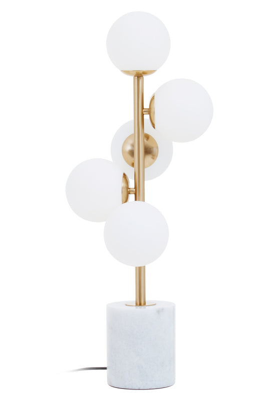 Bugsy White Marble and Brushed Brass 5 Bulb Table Lamp