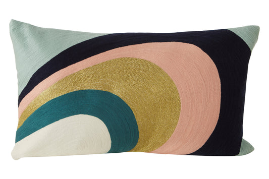 The Edit Curved Stripes Embroidered Cushion | Bali & Blue
