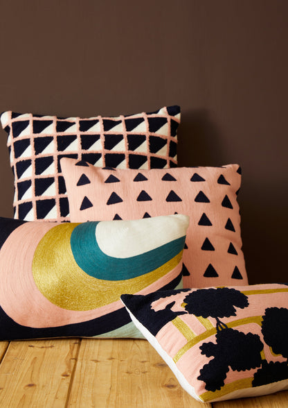 Nomad Ozella Pink and Black Floral Design Rectangular Cushion
