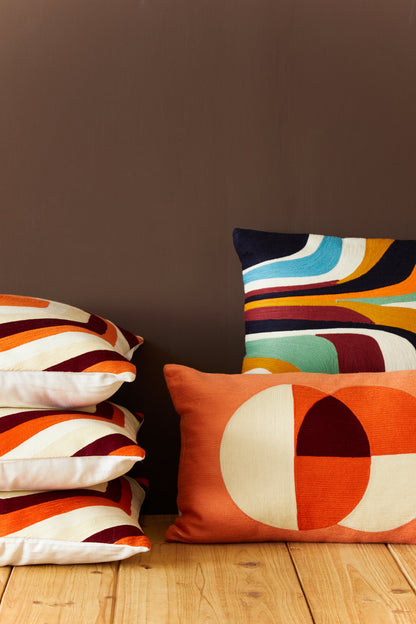Nomad Ozella Multi Colour Abstract Groovy Design Rectangular Cushion | Bali & Blue