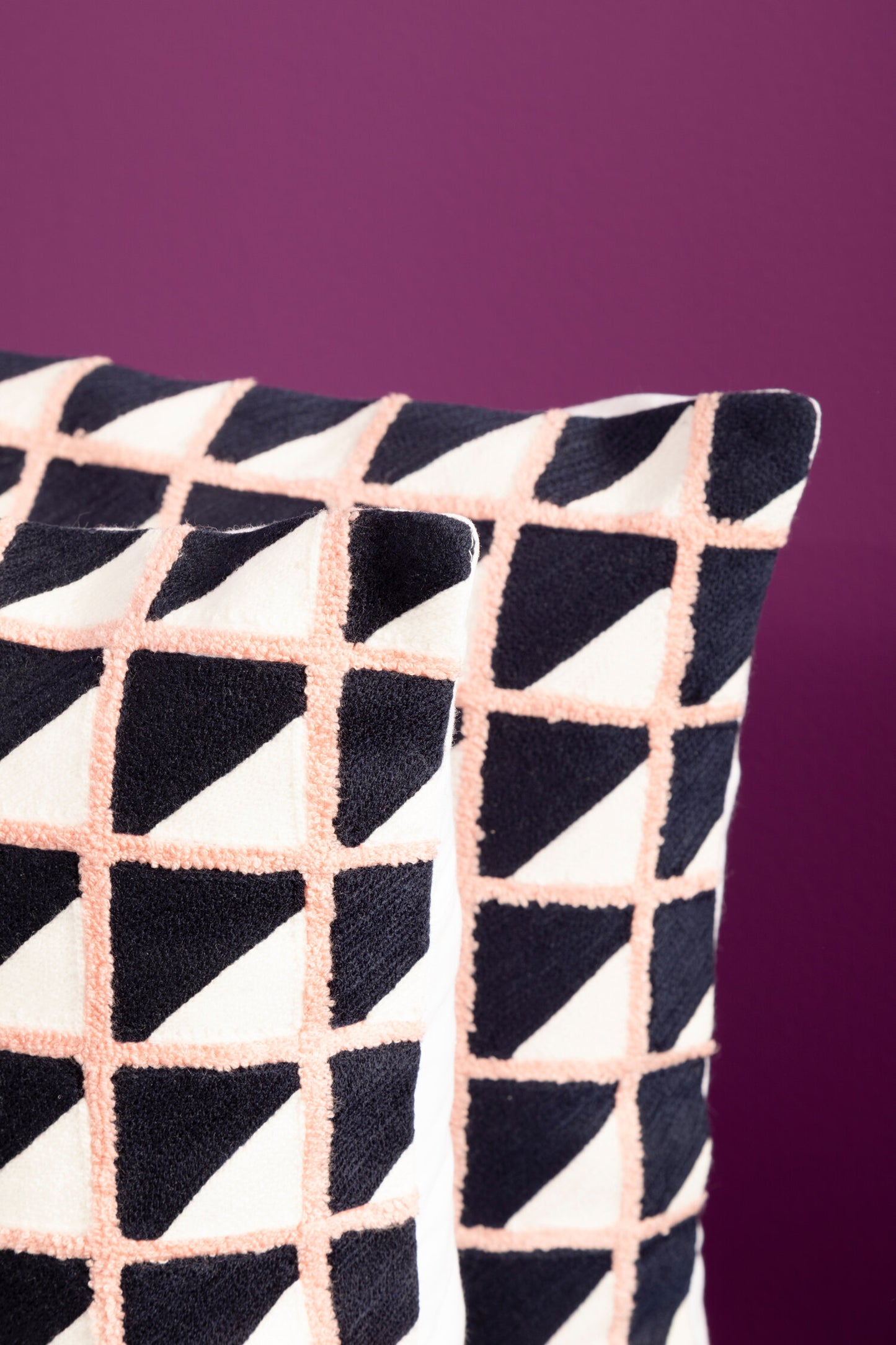 Nomad Ozella Pink and Black Grid Design Square Cushion