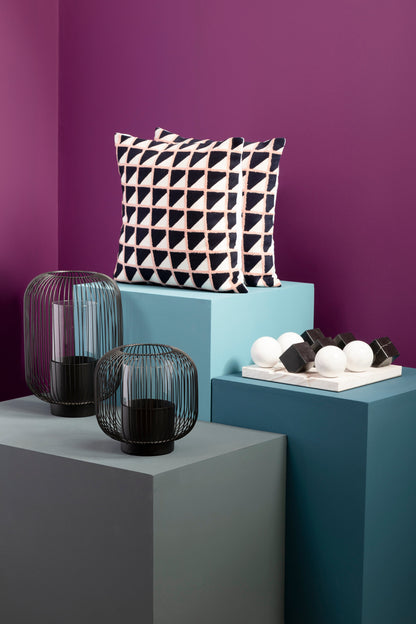 Nomad Ozella Pink and Black Grid Design Square Cushion