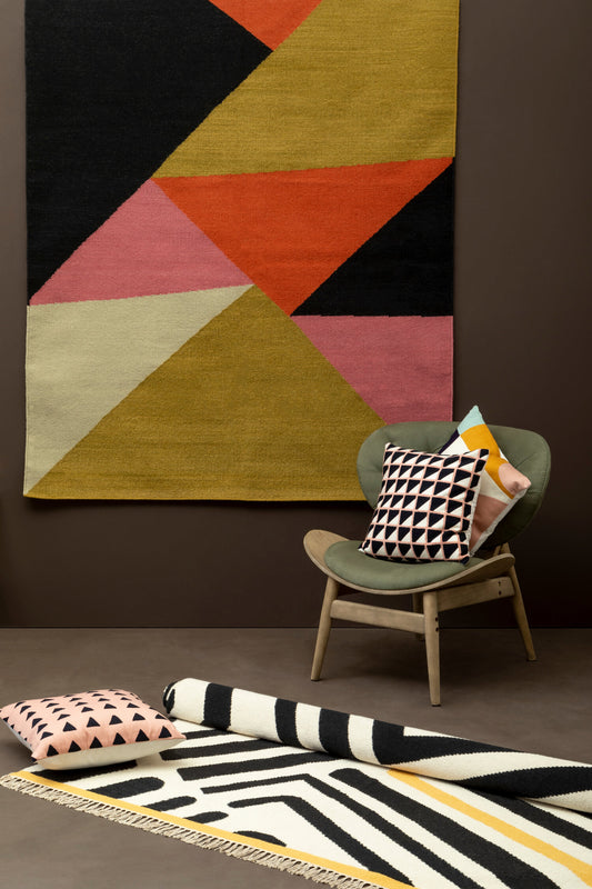 Nomad Ozella Pink and Black Grid Design Square Cushion | Bali & Blue